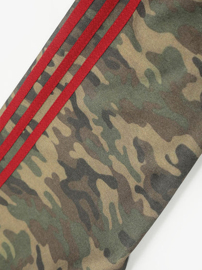 Camouflage Hooded Jacket with Embroidered Details and Striped Sleeves 