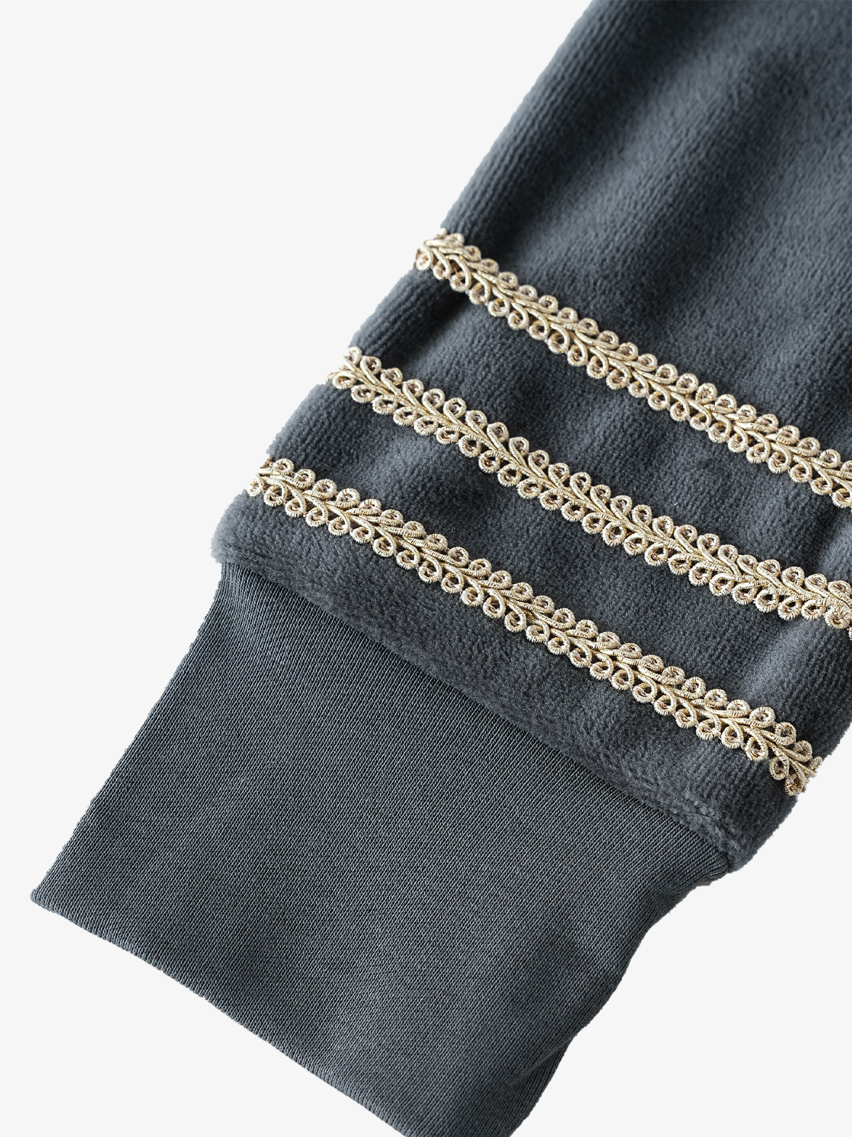 Gold Braid Embellished Plush Zip Hoodie & Wide-Leg Pants Set