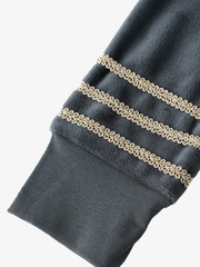 Gold Braid Embellished Plush Zip Hoodie & Wide-Leg Pants Set