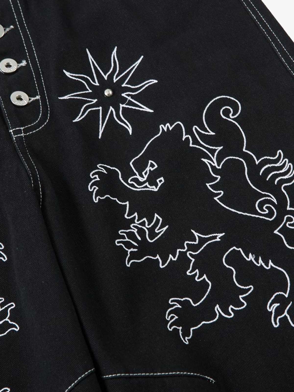 Thesupermade Heavy Contrast Thread Embroidered Multi-button Jeans 