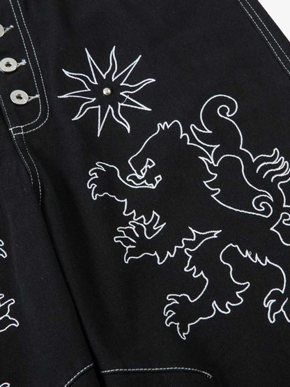 Thesupermade Heavy Contrast Thread Embroidered Multi-button Jeans 