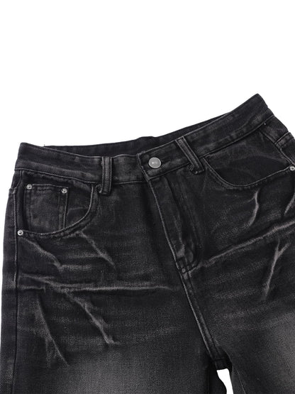 Washed Distressed Straight Jeans 