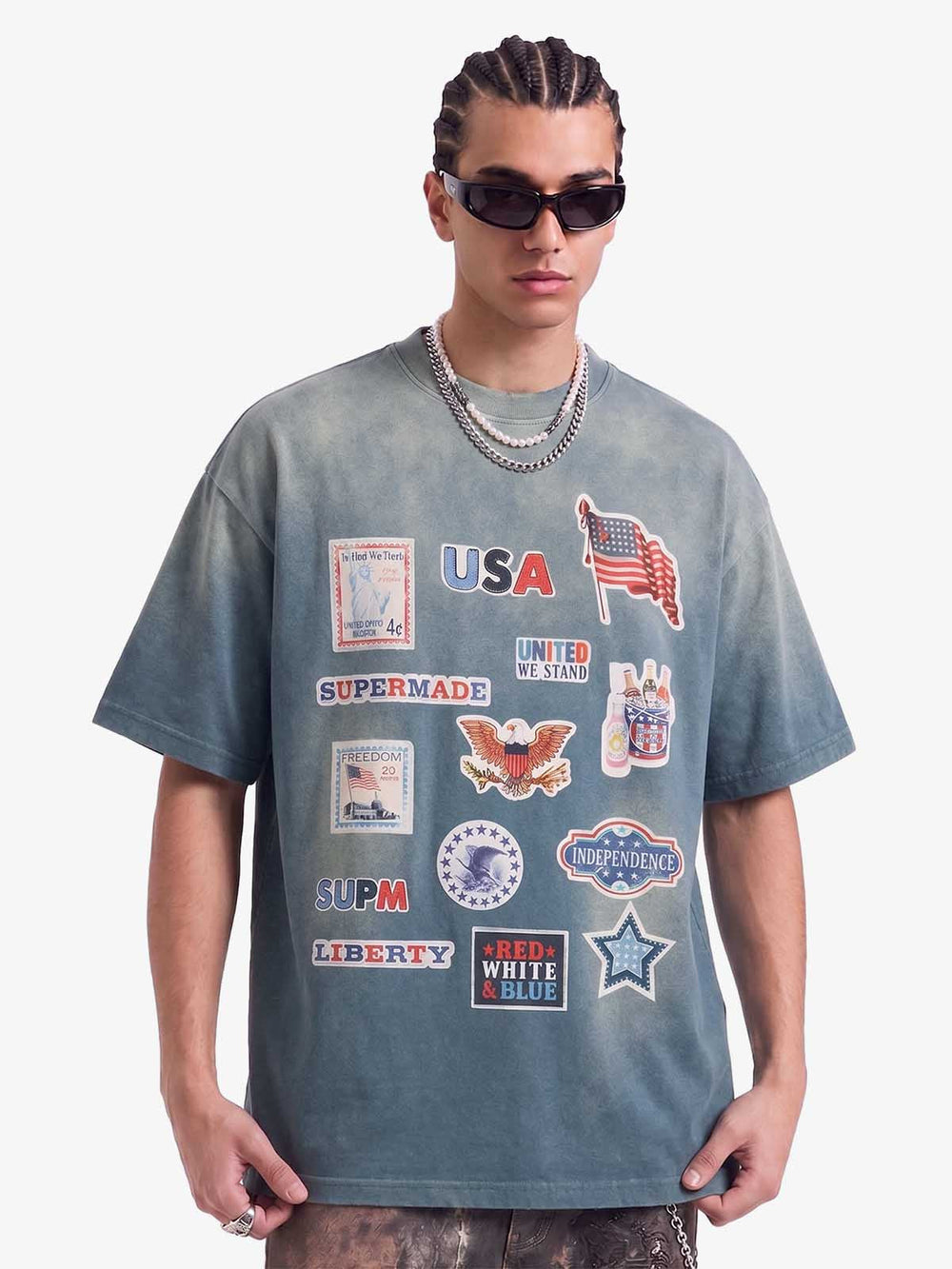 Washed Vintage Sticker Print T-Shirt 