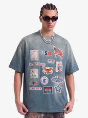 Washed Vintage Sticker Print T-Shirt 