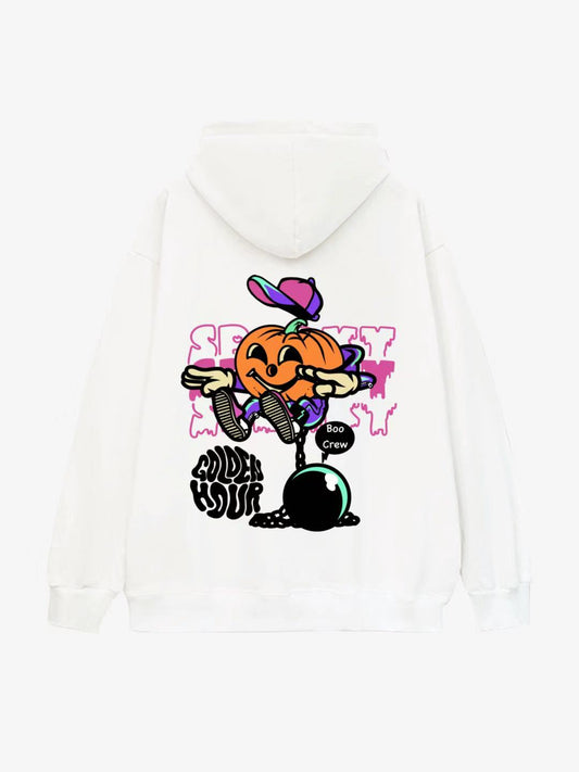 Spooky Halloween Pumpkin Design Cotton Hoodie 
