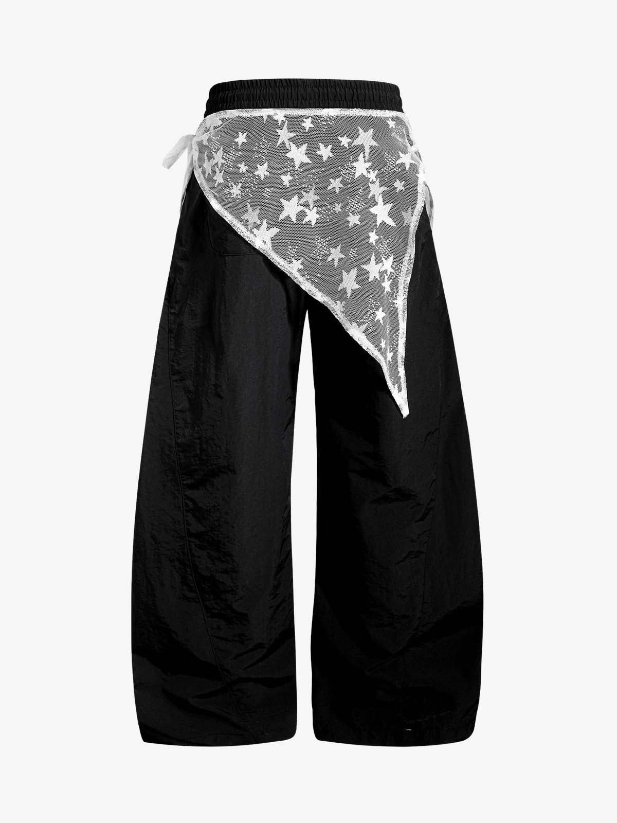 Star-Lace Overlay Baggy Track Pants 