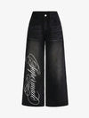 Script Letter Graphic Washed Jeans
