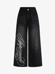 Script Letter Graphic Washed Jeans