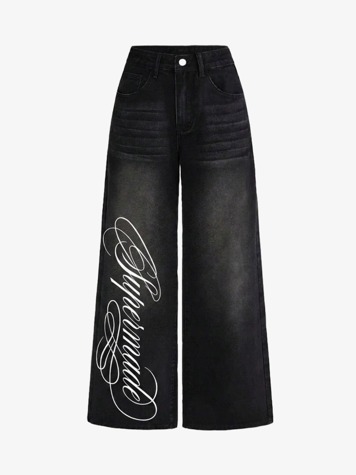 Script Letter Graphic Washed Jeans