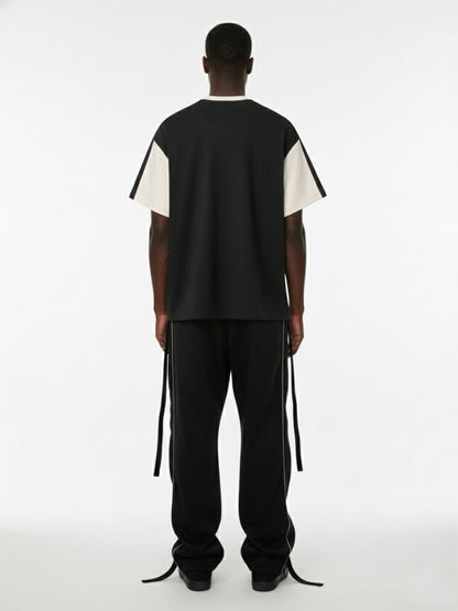 Thesupermade Vertical Glitch Art Deconstruction Contrast Color Stitching Print T-shirt 