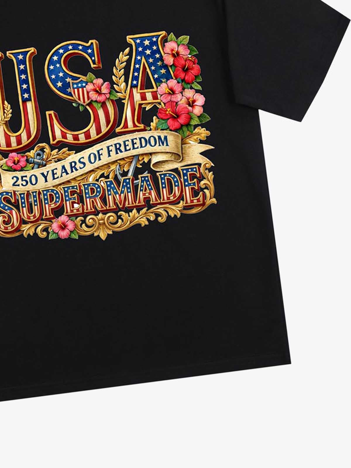 Floral USA Flag Graphic T-Shirt 