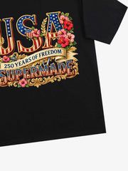 Floral USA Flag Graphic T-Shirt 