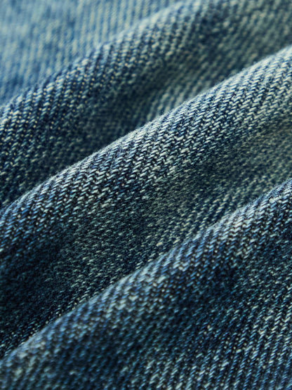 Retro Rhinestone Letter Embroidery Distressed Baggy Jeans 