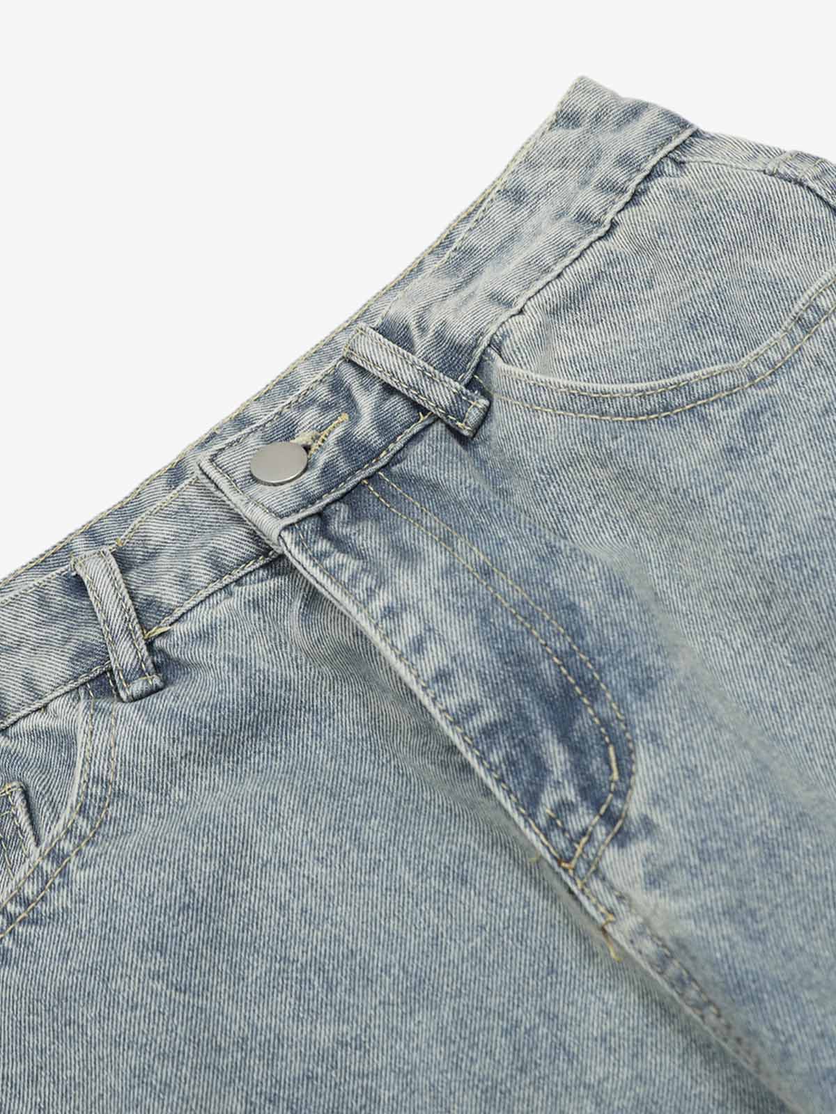 Vintage Washed Ripped Multi-pocket Work Jeans 