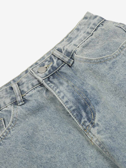 Vintage Washed Ripped Multi-pocket Work Jeans 