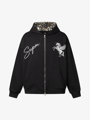 Embroidered Pegasus Zip-Up Hoodie
