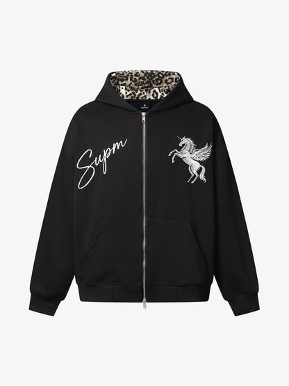Embroidered Pegasus Zip-Up Hoodie