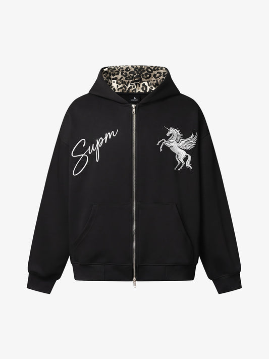 Embroidered Pegasus Zip-Up Hoodie