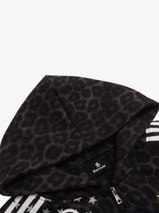 Lion Graphic Leopard Stripe Zip Hoodie