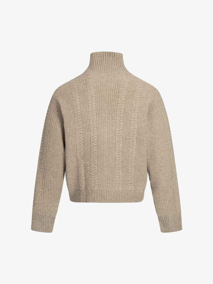 Retro High Neck Cardigan Knit Zipper Sweater