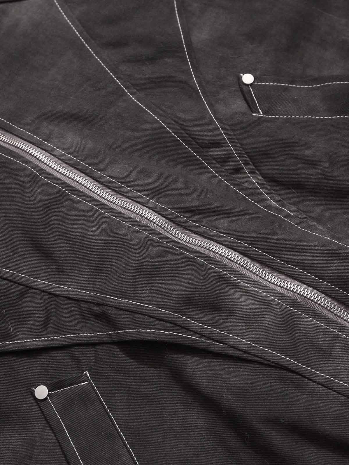 Washed Patchwork Contrast Bomber Jacket 