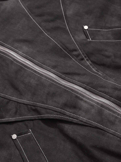 Washed Patchwork Contrast Bomber Jacket 
