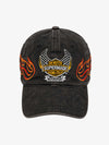 Flame Embroidered Distressed-Wash Baseball Cap