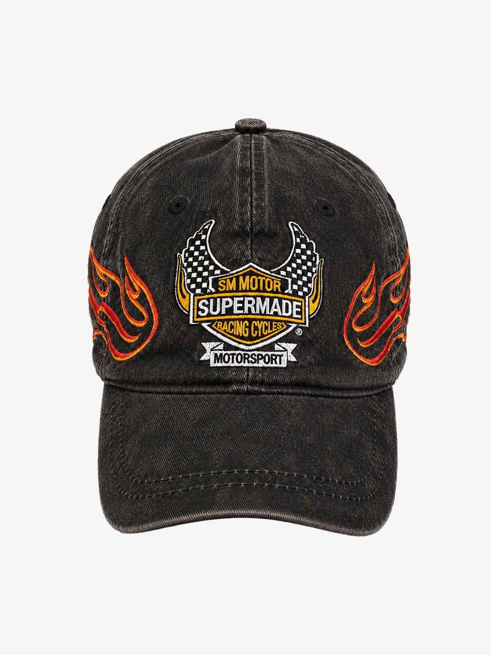 Flame Embroidered Distressed-Wash Baseball Cap