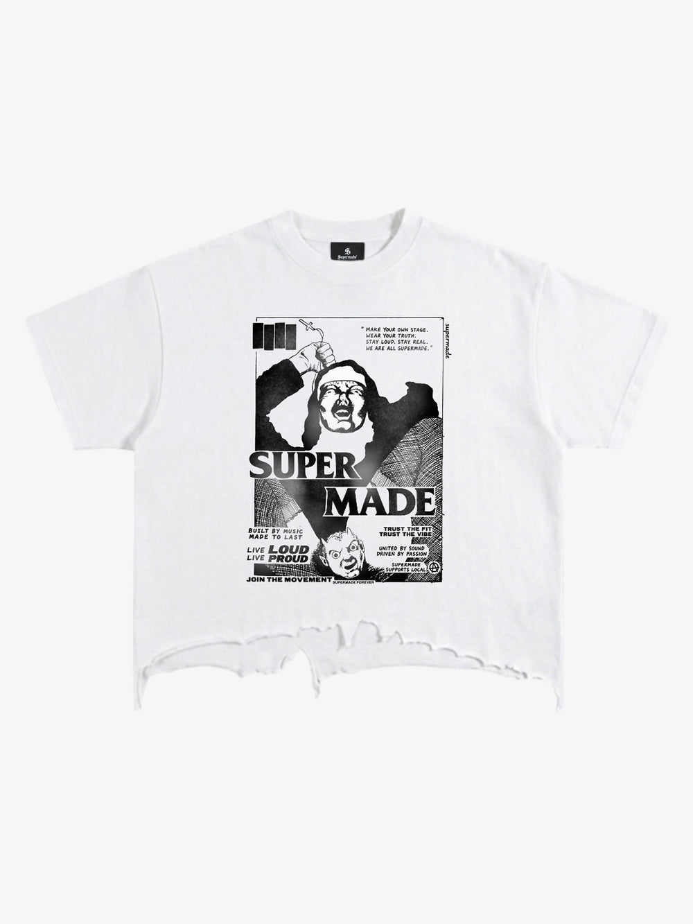 T-shirt à ourlet usé avec motif rock vintage