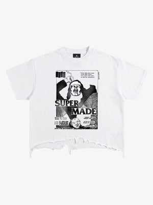 Distressed Hem T-Shirt with Vintage Rock Graphic