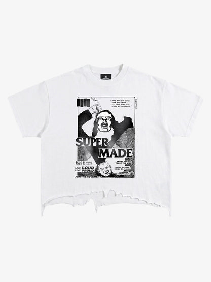 Distressed Hem T-Shirt with Vintage Rock Graphic