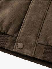 Faux-Fur Collar Suede-Effect Padded Coat