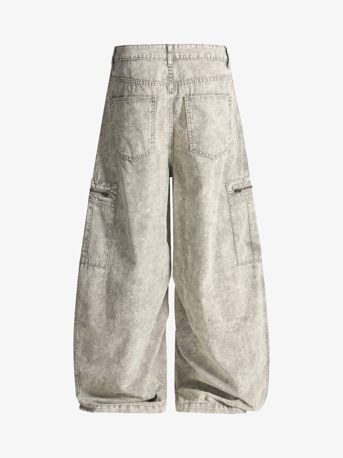 Vintage Acid-Washed Multi-Pocket Wide-Leg Cargo Barrel Jeans 