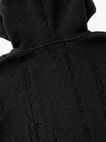 Distressed Embroidered Hooded Knit Vest