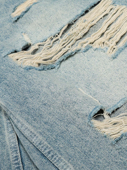 Distressed Denim Shorts for Men - Fashionable Ripped Design with Casual Style 
