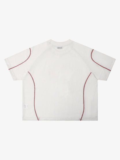 Mesh Jersey T-Shirt with Red Number 03 Print and Stitched Details 