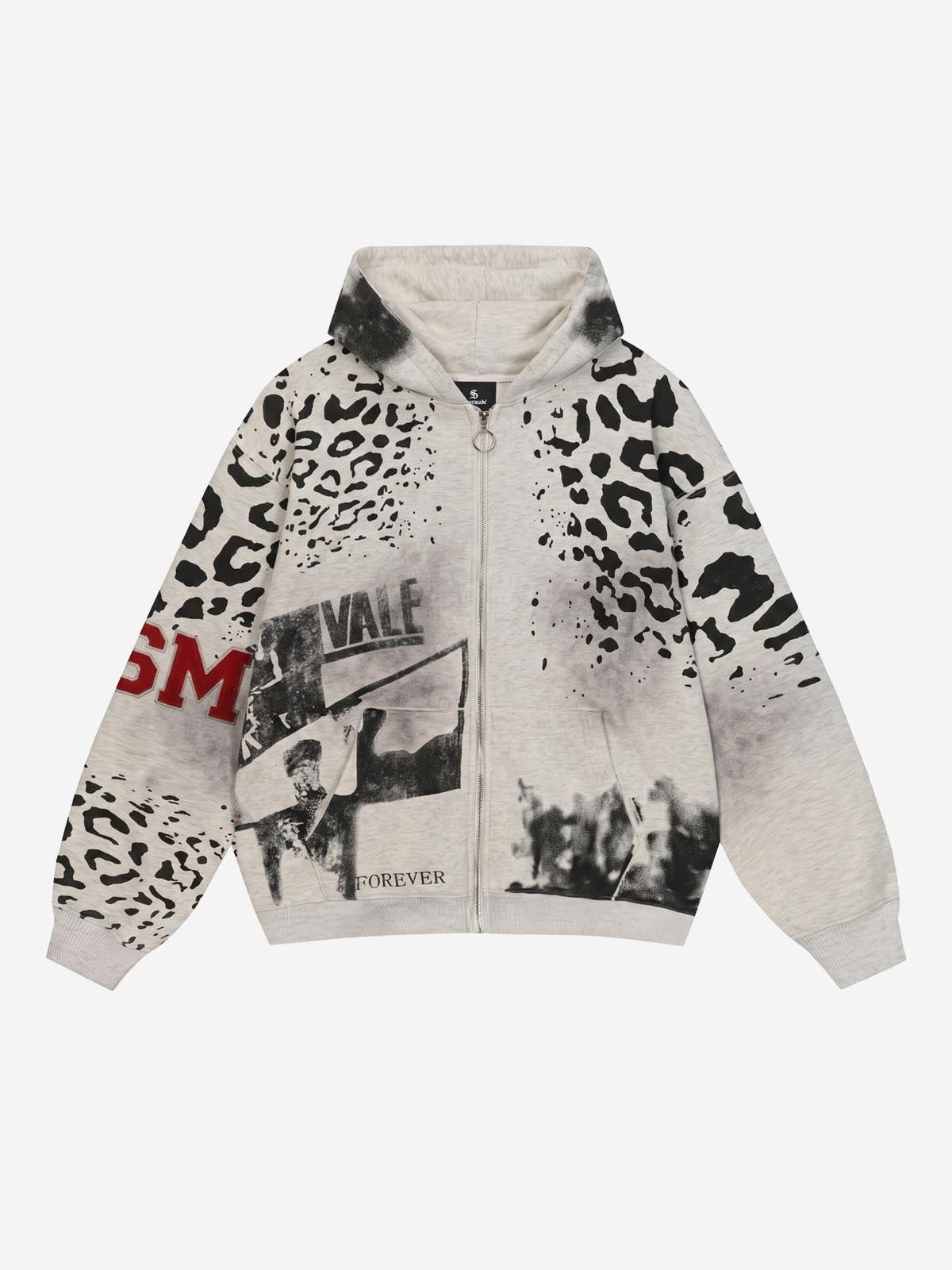 Leopard Logo Appliqué Distressed Hoodie