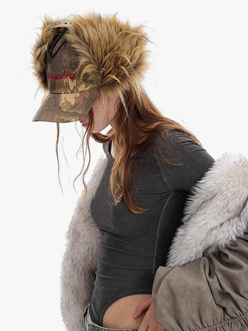 Camo Faux Fur Trim Hat
