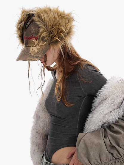 Camo Faux Fur Trim Hat