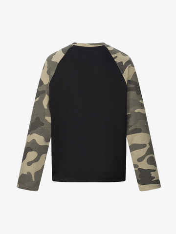 Skull Print Waffle Boxy  Long Sleeve Tee