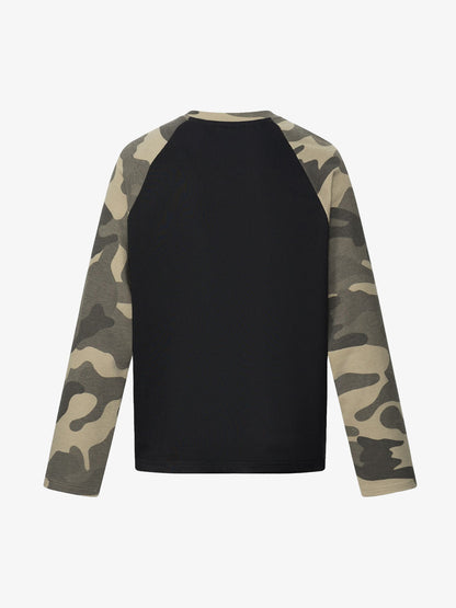 Skull Print Waffle Boxy  Long Sleeve Tee