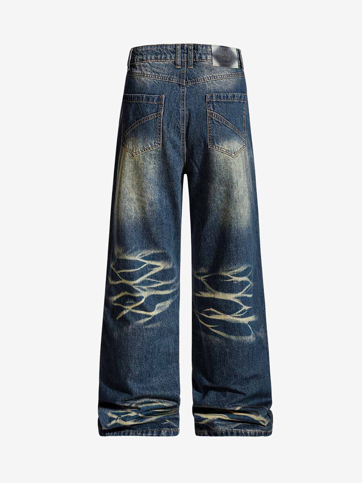 Vintage Washed Distressed Straight-Leg Jeans 
