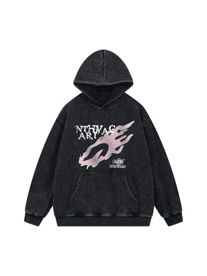 Thesupermade Washed Flame Printed Hooded Fleece Sweatshirt 