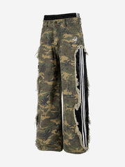 Scorpion Embroidered Camo Patchwork Double-Waist Straight-Leg Pants