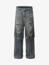 Layered Ripped Straight-Leg Jeans