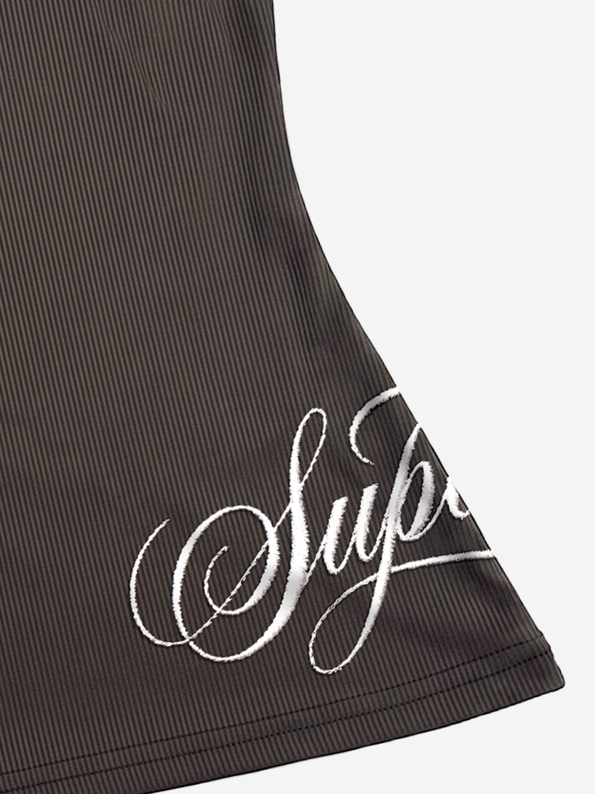 Letter Embroidered Rhinestone Eyelet Ribbed Tank Top
