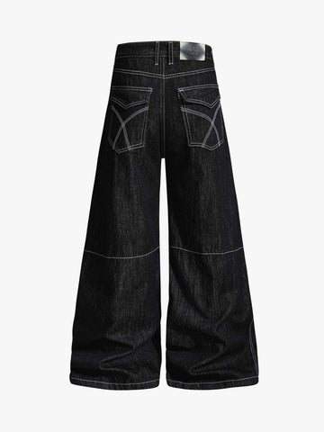 Square Studded Panelled Baggy Jeans 