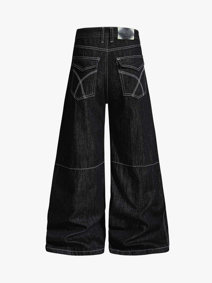 Square Studded Panelled Baggy Jeans 