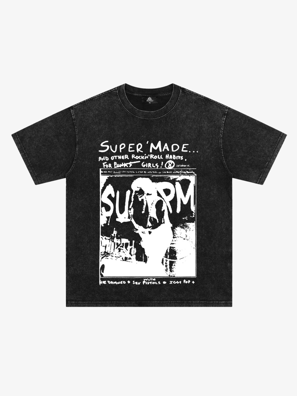 Vintage Washed Punk Graphic Print T-Shirt 