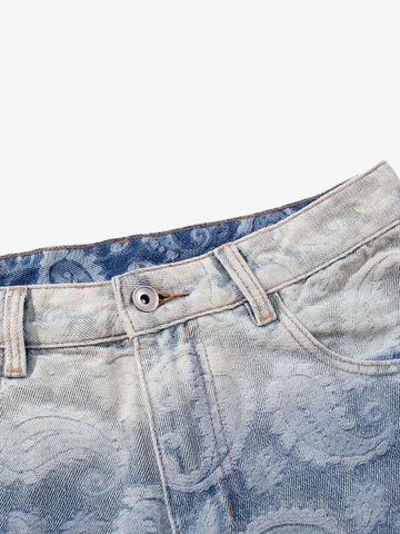 Floral Jacquard Denim Jeans 